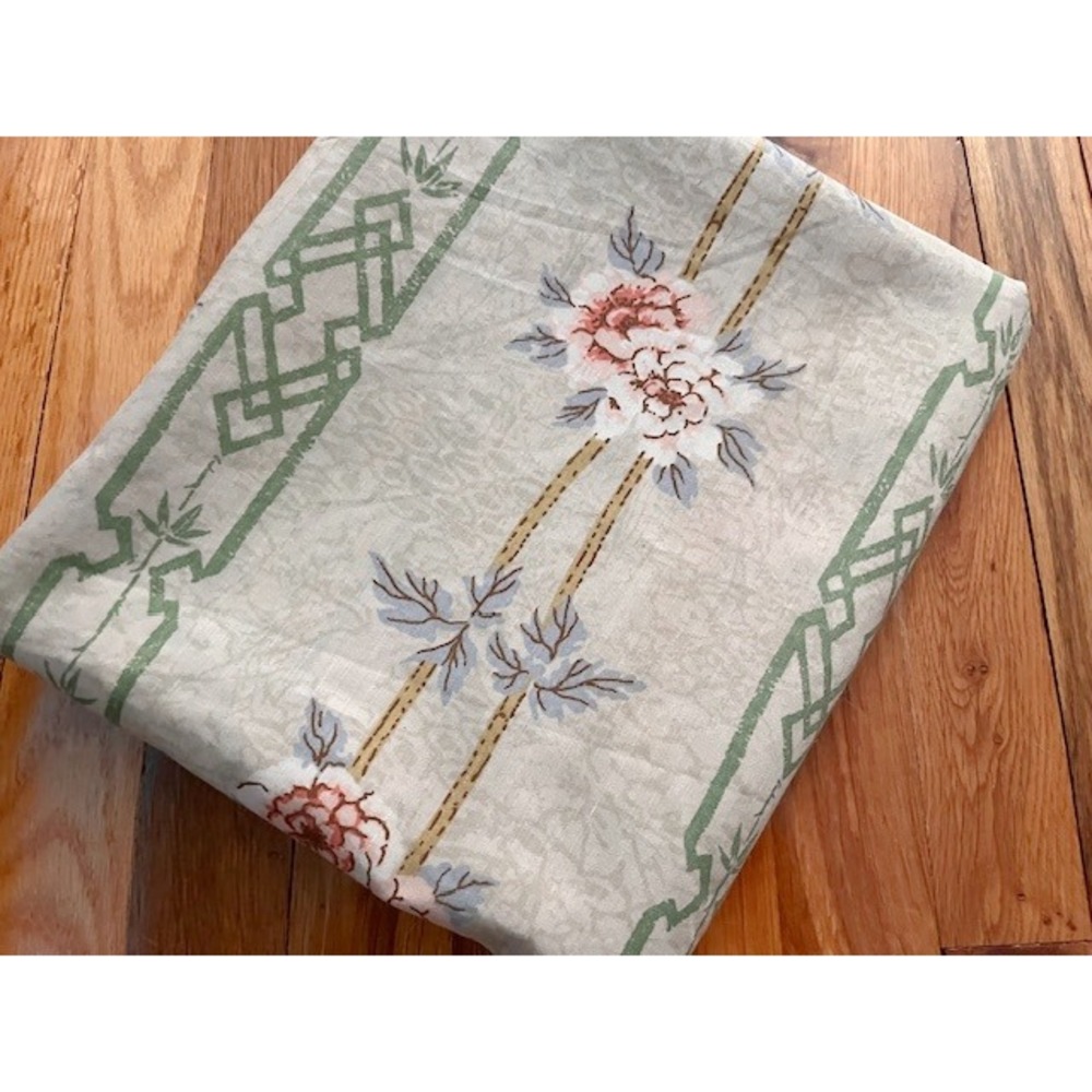 Vintage Full Size Flat Sheet beautiful Tan Floral with pink‎ flowers